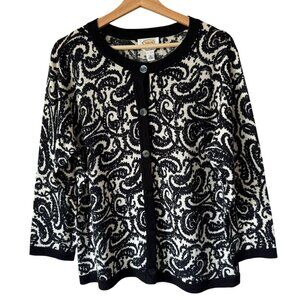 Talbots Size XL Merino Wool Cardigan Sweater Relaxed Paisley Lightweight Classic